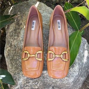Anthropologie Bibi Lou Valencia Heels Horse-bit Loafer Tan Patent Leather slipon